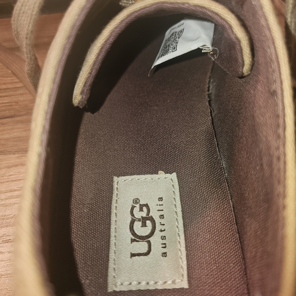 UGG Australia Men’s Sneakers Size 9 Tan & Brown Leather Canvas - Picture 7 of 8